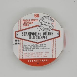 Shampooing Solide à l'Argile Verte - Cheveux gras N°66 - 60g