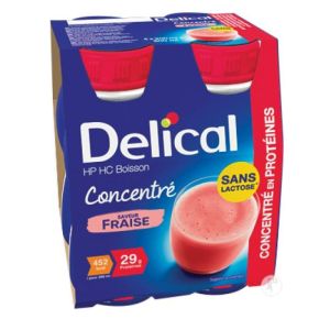 Delical HP HC Boisson Concentré Sans Lactose Fraise Bouteilles 4x200ml