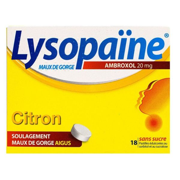 Lysopaine Citron 20mg sans sucre 18 Pastilles
