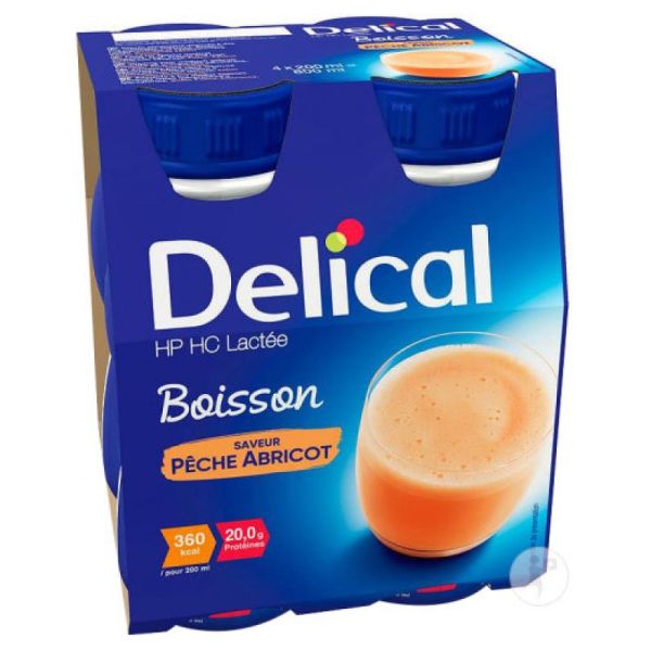 Delical HP HC Boisson Lactée Saveur Pêche Abricot Bouteilles 4x200ml