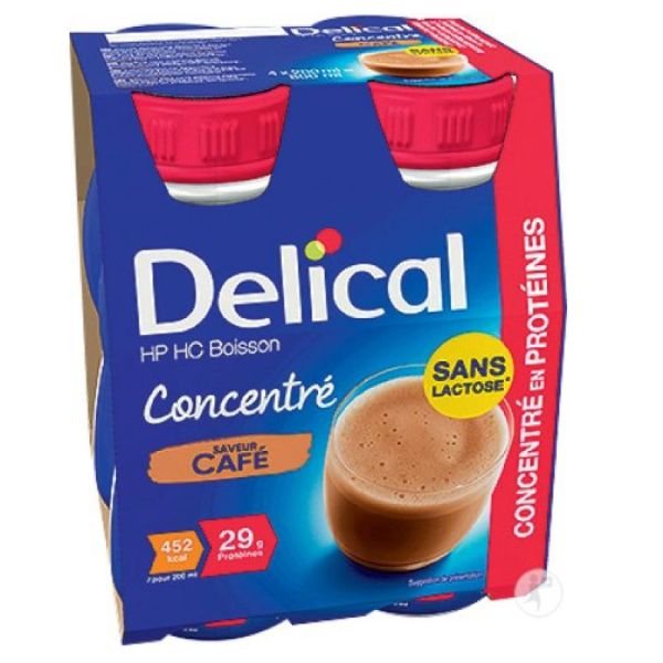 Delical HP HC Boisson Concentré Sans Lactose Café 4x200ml