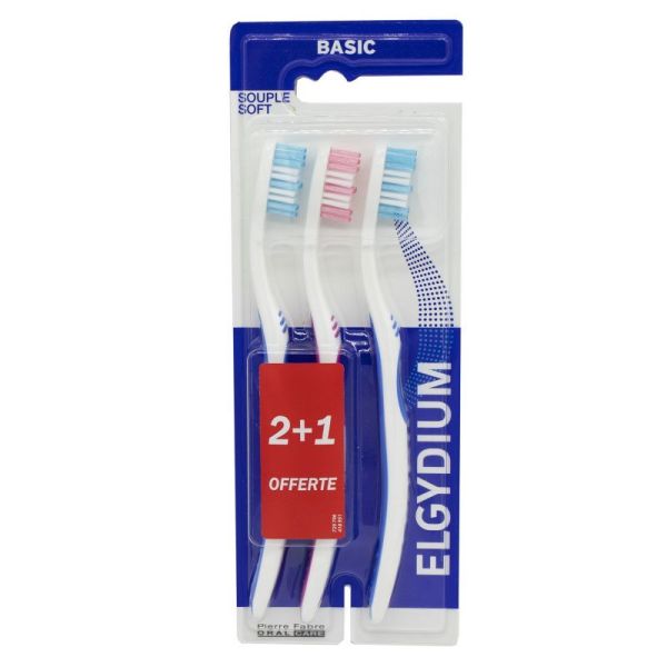 Brosse à dents Elgydium basic souple 2+1 offerte