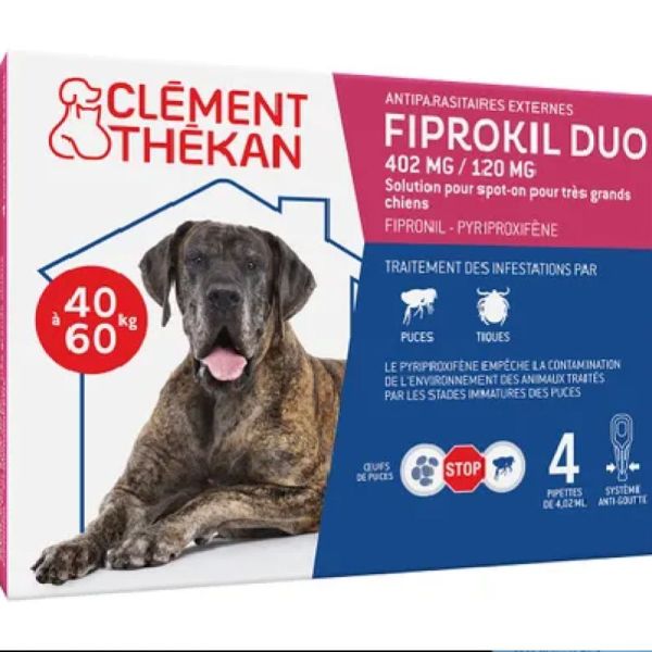 Fiprokil Duo Chien 40-60kg 4 Pipettes