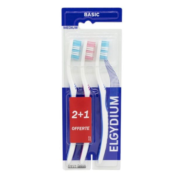 Brosse à dents Elgydium  Basic medium 2+1 offerte