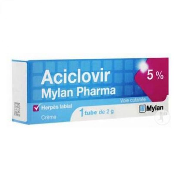 Aciclovir 5% Mylan  Crème Tub 2g bouton de fièvre