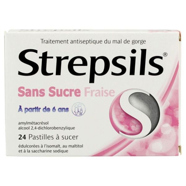 Strepsils Fraise Sans Sucre Pastilles x24