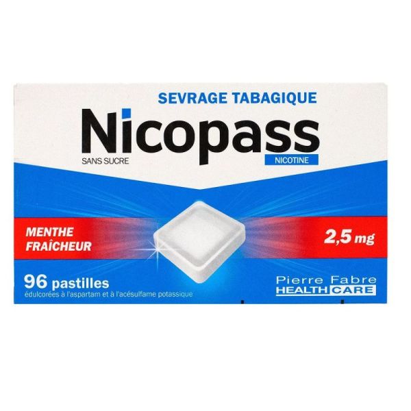Nicopass 2,5mg Sans Sucre Menthe Fraîcheur 96 Pastilles