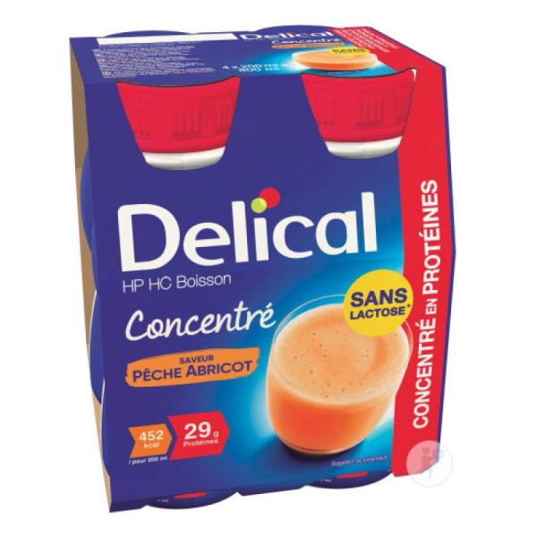 Delical Concentré HP HC Boisson Sans Lactose Pêche Abricot4x200ml