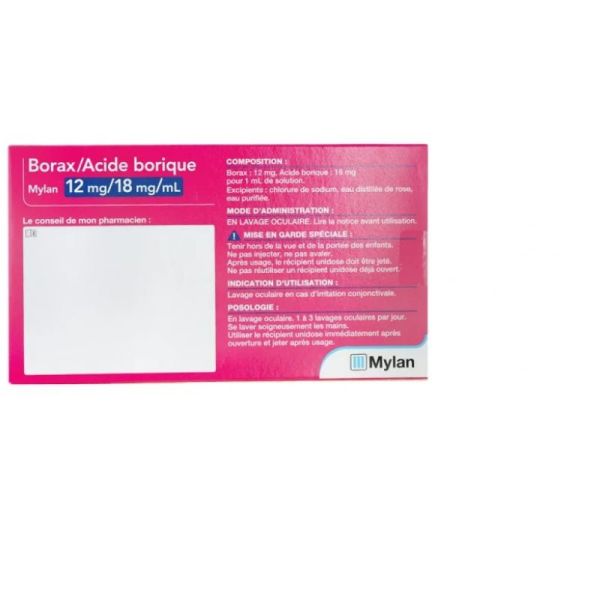 Borax /acide borique Mylan Solution ophtalmique